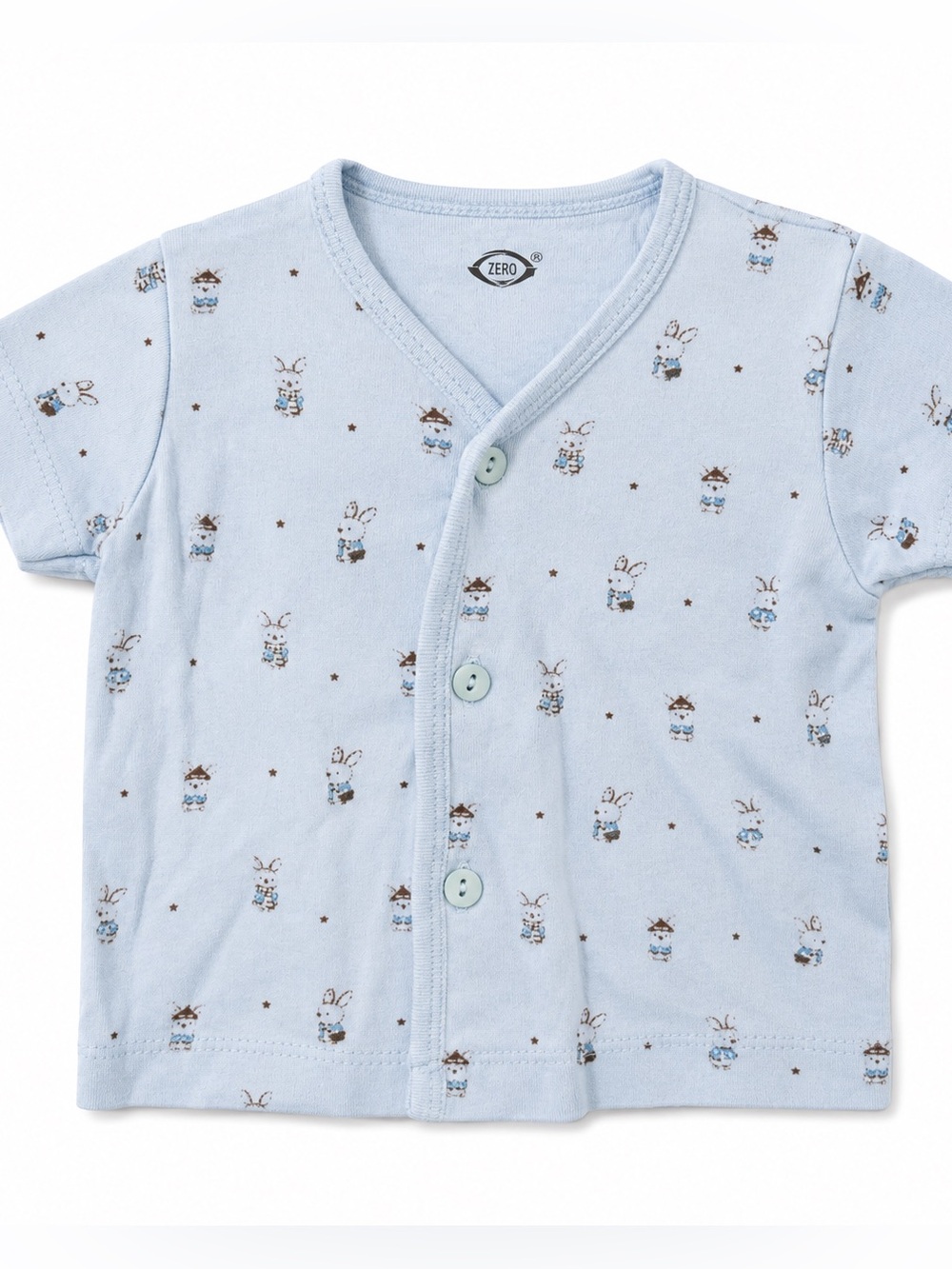 ZERO Light Blue Baby Button-Front Top with Bunny Print